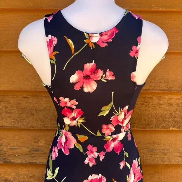 Soprano Floral Navy Sleeveless Fit & Flare Dress With Pink & Green Print Size S - Picture 7 of 8